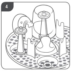 Diagrama de la bandeja del esterilizador a vapor con botellas en su interior